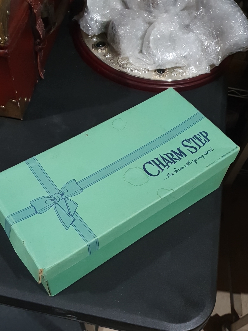 True Vintage Charm Step Mint Green Shoe Box With Galoshes